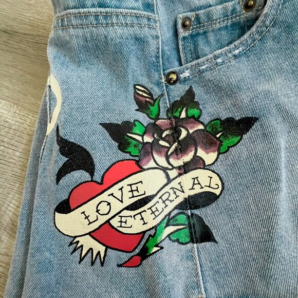 Ed Hardy-Love Eternal-Jean Denim Shorts-Light Vintage Blue-Heart/Flower-Size 30 - Picture 14 of 14